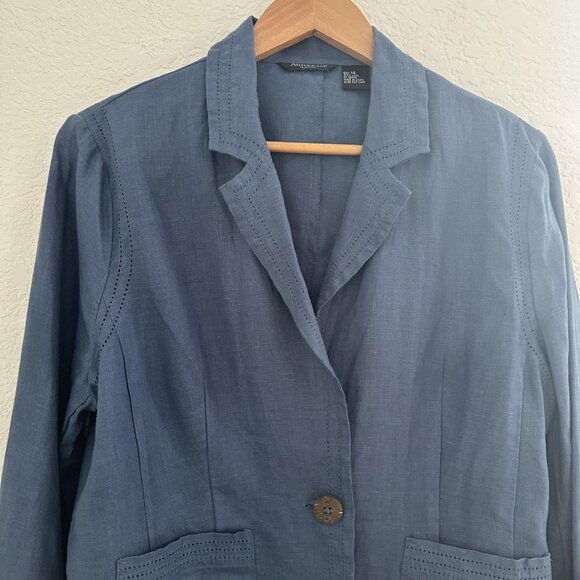 Autograph Blazer Womens 14 Blue 100% Linen Unlined Lightweight One Button Office - Picture 4 of 10